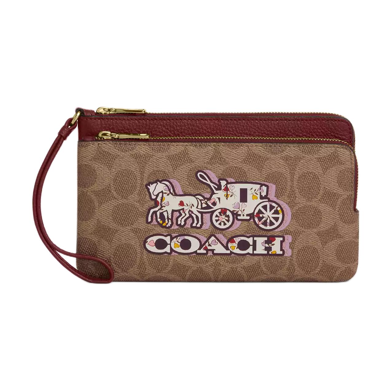

Coach Horse And Carriage Print Logo Zipper Closure Coated Canvas Wallet Women wallet Brown Black Cherry CX590-IMXGY Tan & Black Cherry