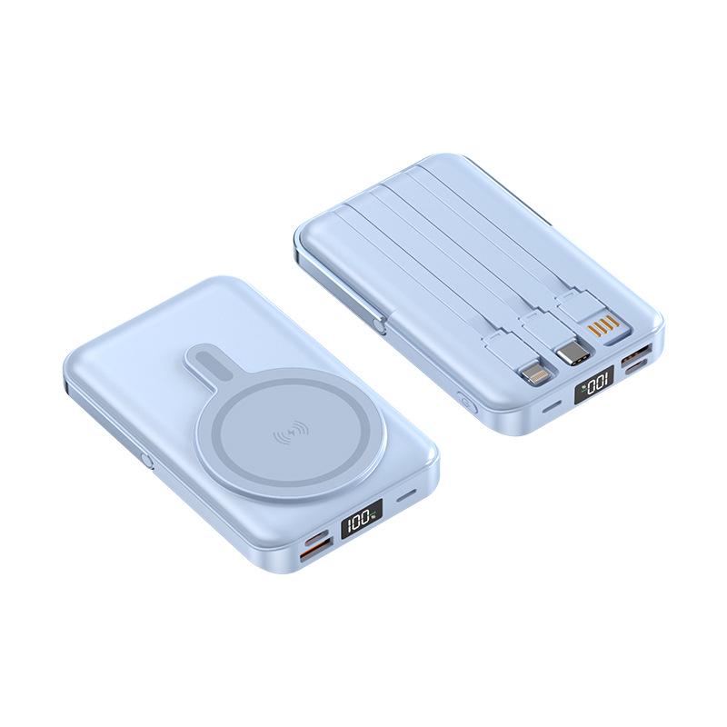 3C Certified Wireless Magnetic Power Bank: 15W PD, Strong Magnet, Built-in Triple Cables & Stand, Ideal for Air Travel.