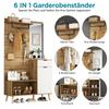 Set 190cm, Garderoben-Set Spiegel, Stylishe Schuhbank, Schuhschrank, Schublade, Regal, Kleiderhaken, Wandgarderobe Holzfarbe & Weiß