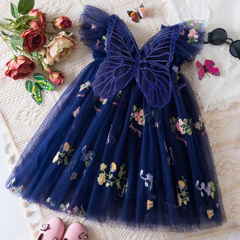 Fashion Toddler Girls' Butterfly Wing Tulle Dress Embroidered Floral Party Dress