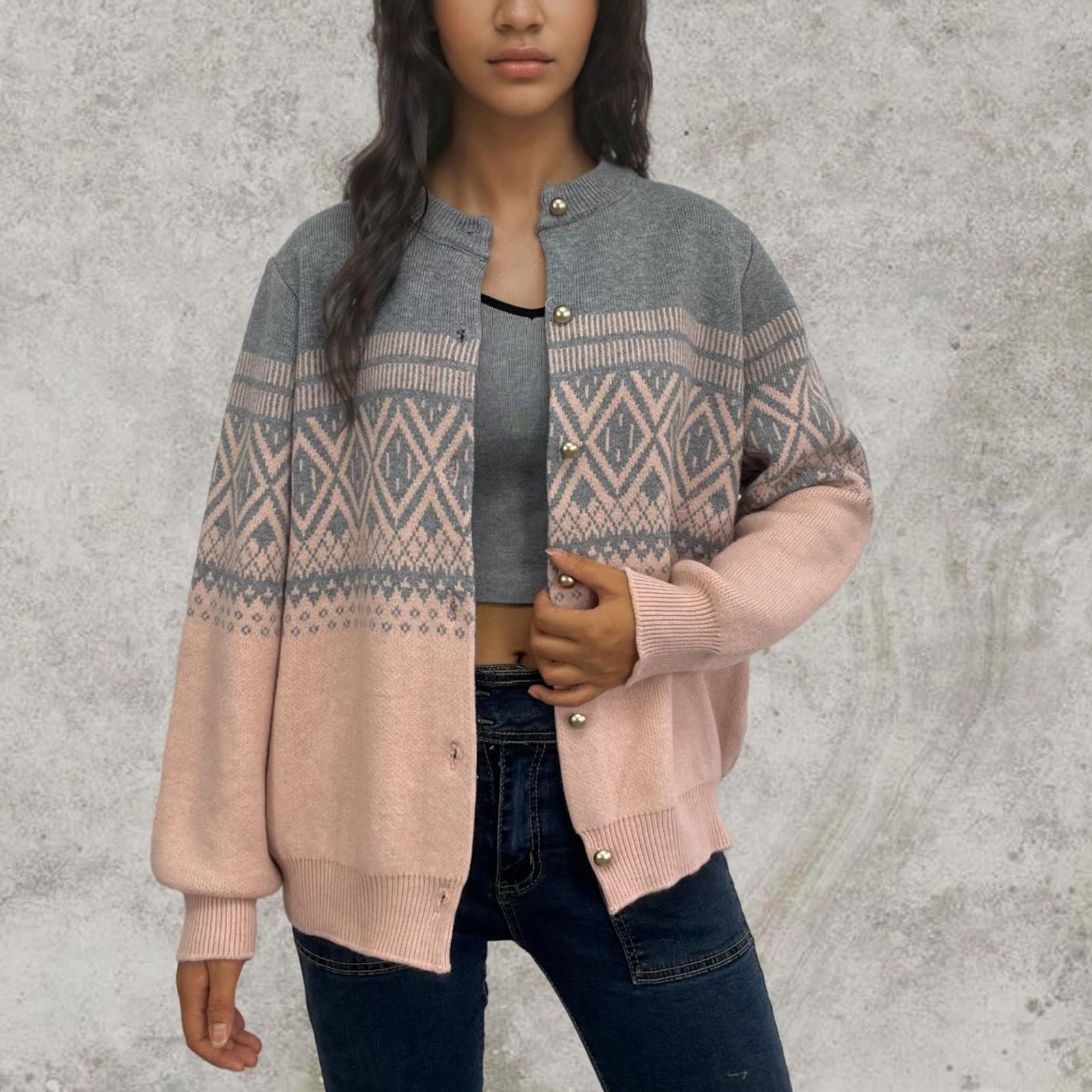 

Женская мода вязаный кардиган женская осень и зима все со свободным свитером пальто M розовый