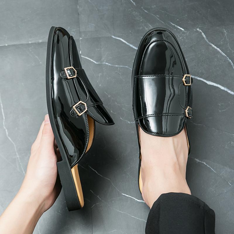 Spring Summer Men Leather Fashion Lightweight Half Slipper Summer Men Loafers Flats Slippers for Outdoor Men's Breathable Shoes