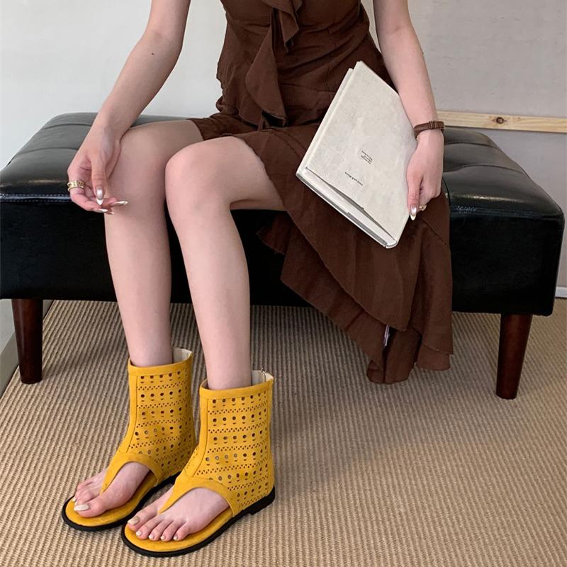 Clip Toe Women Sandals Boots Fashion Hollow Out Slip On Shoes Summers Street Style Ladies Low Heel Ankle Booties