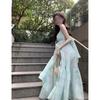 Small man sense vacation slimming dress temperament goddess sense blue long skirt women's summer dress