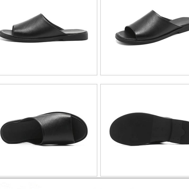 Sommer Komfortable Tøfler Menn Høy Kvalitet Hage Strand Herre Flip Flops Mote Ekte Lær Innendørs Utendørs Luksussko