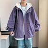 Fake Two Autumn and Winter New Casual Men's Korean Version of Trend Tooling Outdoor Jacket Hooded Coat.