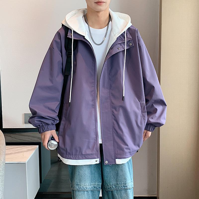Fake Two Autumn and Winter New Casual Men's Korean Version of Trend Tooling Outdoor Jacket Hooded Coat.