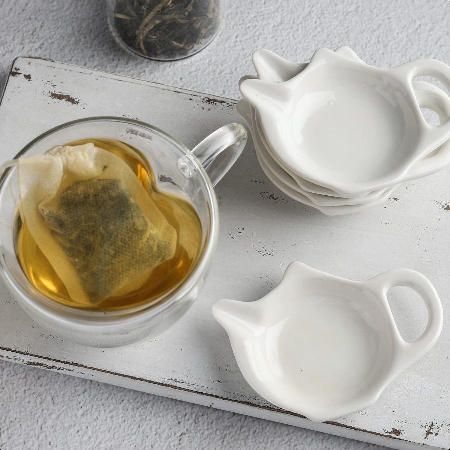 Tea Bag Holder for Used Tea Bag Teapot Shaped Tea Bag Coasters Tea Bag Saucers Set of 6 Keep Your Tea Time Tidy and Organized W
