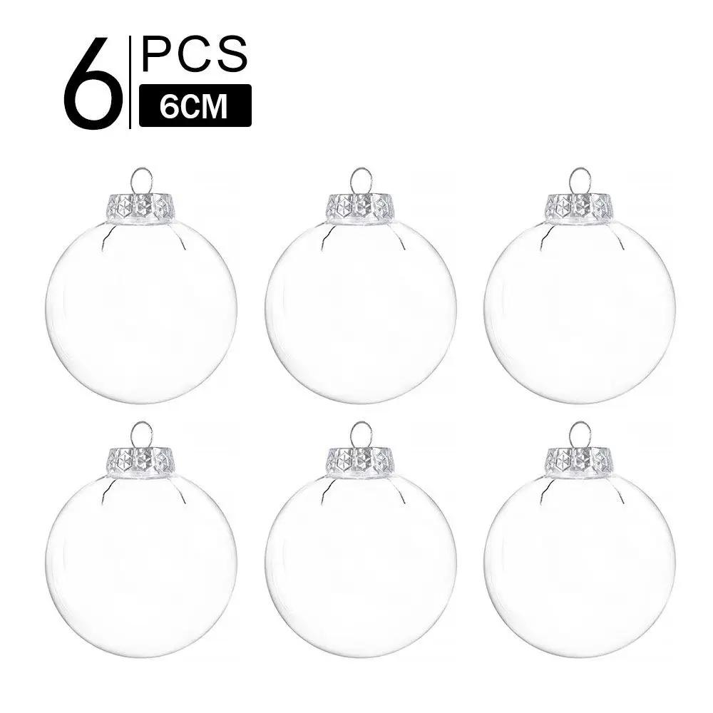 6Pcs Xmas Christmas Tree 6/8/10cm Ornament Hanging Clear Balls Plastic
