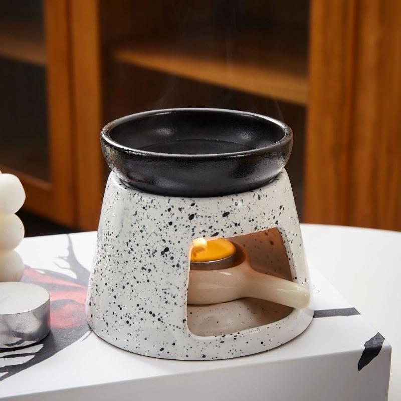 Keramik Ätherisches Öl Brenner Teelichthalter Löffel Aromatherapie Diffusor Stövchen Set für Wohnzimmer Schlafzimmer Dekorationen