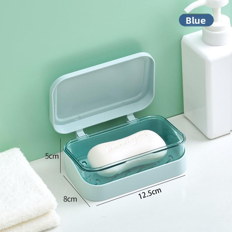 Soap Box with Double-layer Lid for Draining Water, No Need To Drill Holes, Laundry Soap and Soap Box Storage Rack