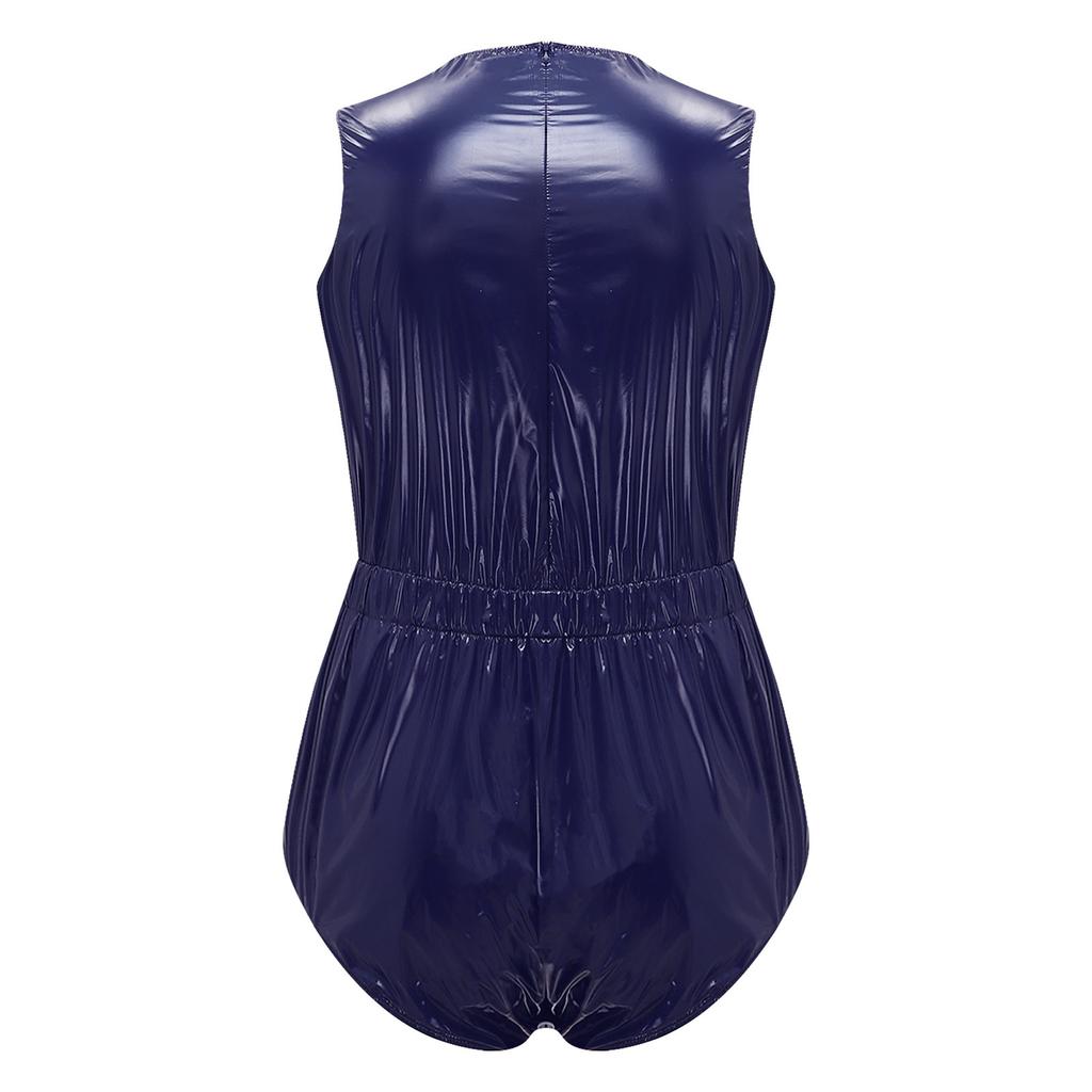 S-3XL Mens Waterproof Bodysuit Openable Crotch with Buttons Sleeveless Back Zipper Elastic Waistband One-piece Romper Jumpsuit for Clubwear Swimming