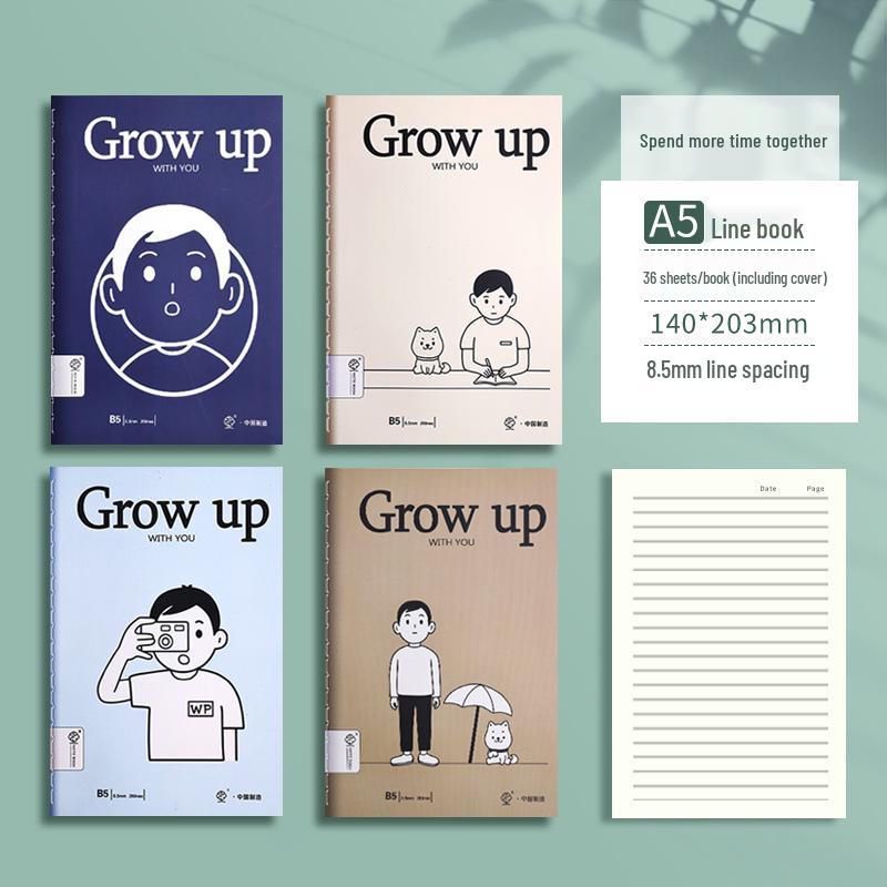 B5 Stitched A5 Cream Notebook with Thick Horizontal Lines for Students