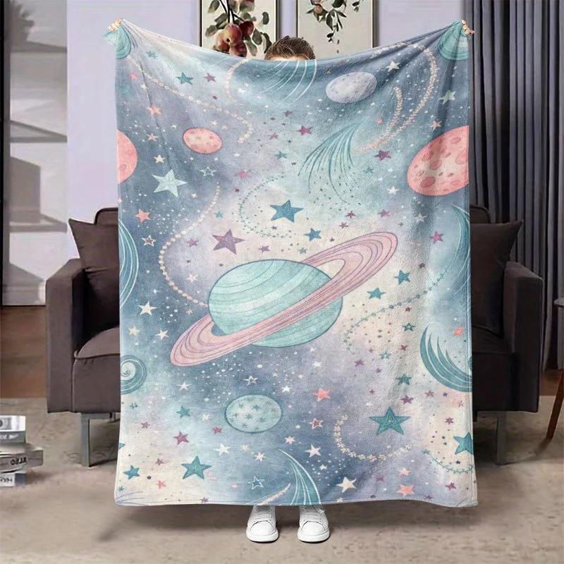 pc Cosmic SpaceThemed Flannel Blanket Soft Warm AllSeason Throw with Astronaut Planets Print Contemporary Design for Bed 75X95CM