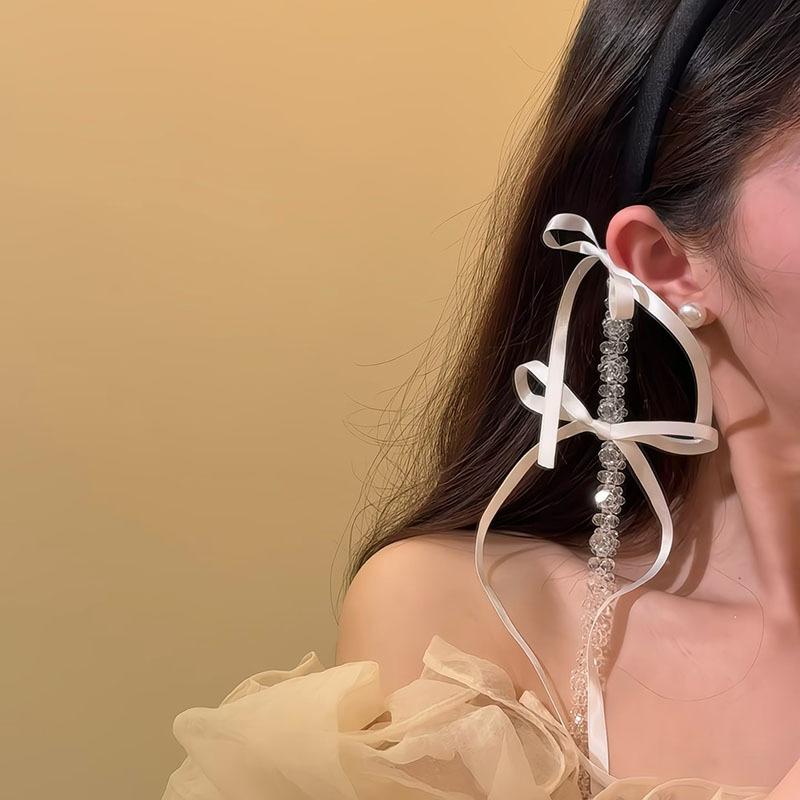 Stoff Glas Schleife Streamer Fransen Stirnband Damen Einfaches Einzigartiges Design Stirnband Mode Temperament Haaraccessoires Kopfschmuck