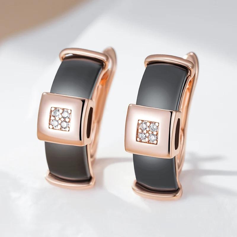 Orecchini da donna in ceramica nera, orecchini geometrici quadrati dorati con zirconi, accessori per feste quotidiane, gioielli ipoallergenici
