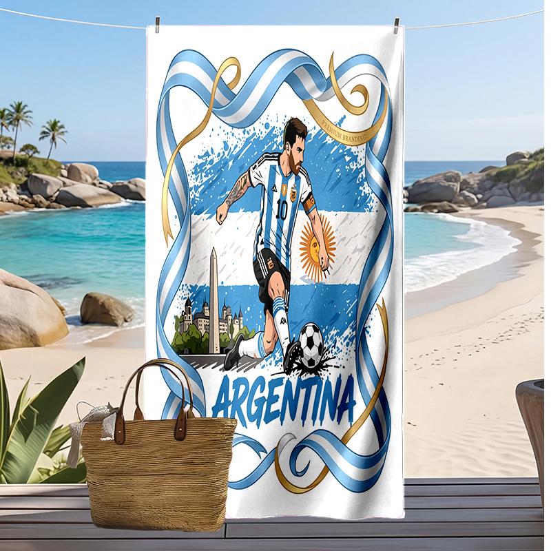 Asciugamano da Spiaggia Stampa Calcio Argentina Asciugatura Rapida Super Assorbente Morbido Asciugamano da Bagno per Nuoto Spiaggia Viaggio Souvenir Regalo per Fan