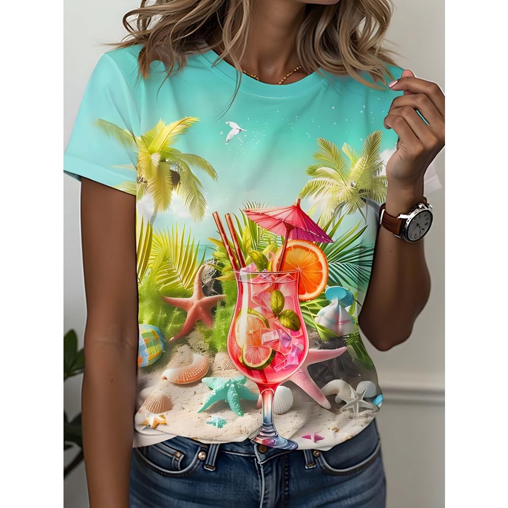 2026 Sommer Rundhals Damen T-Shirt Mode 3D Hawaiianischer Papagei Vogel Druck Kurzarm Cartoon Lässig