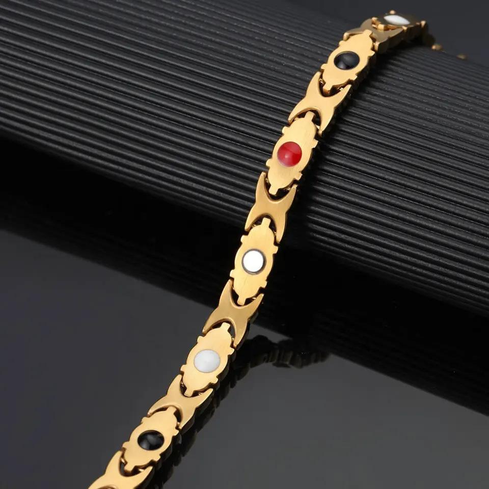 Hot Selling 4-in-1 Diamond Studded Stainless Steel Magnetic Therapy Bracelet, Detachable Anti Fatigue Biological Health Magnetic Bracelet