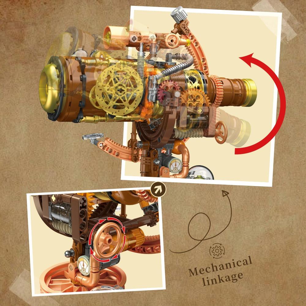 797PCS Steampunk Mechanical Telescope Building Blocks Set, Desktop Ornament, Educational Assembly Toy, Kids Birthday Toy Gift