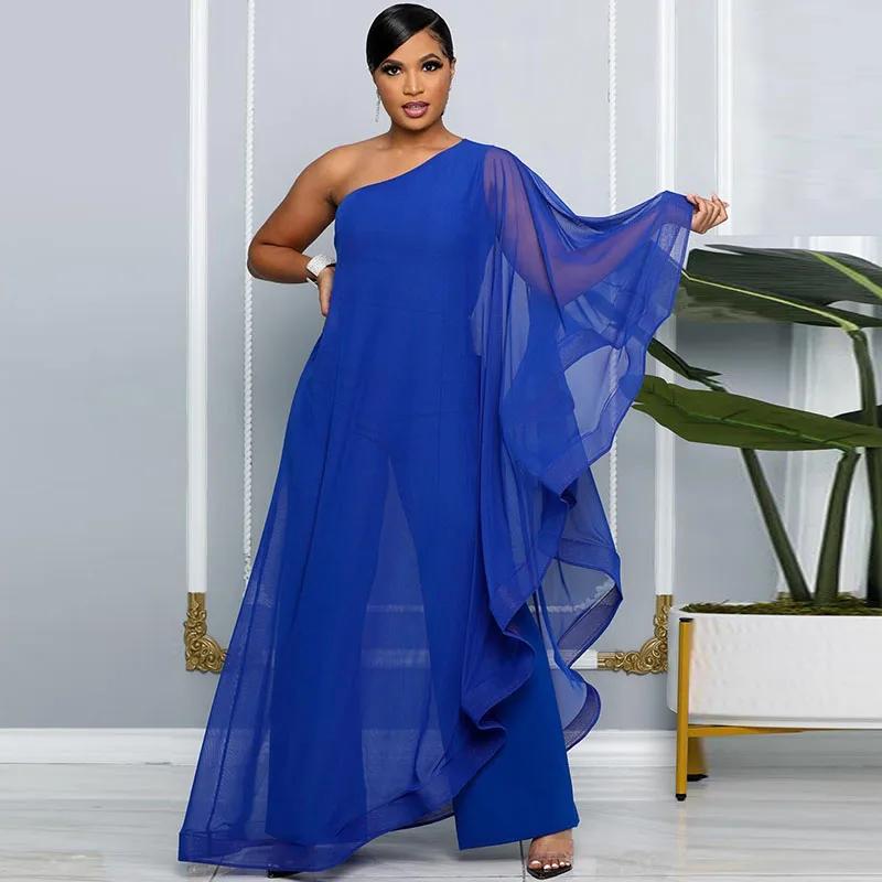 Elegante Chiffon One Shoulder Wijde Pijp Jumpsuit Dames Club Party Verjaardagsoutfits Eendelige Rompers Overalls Combinaison Femme