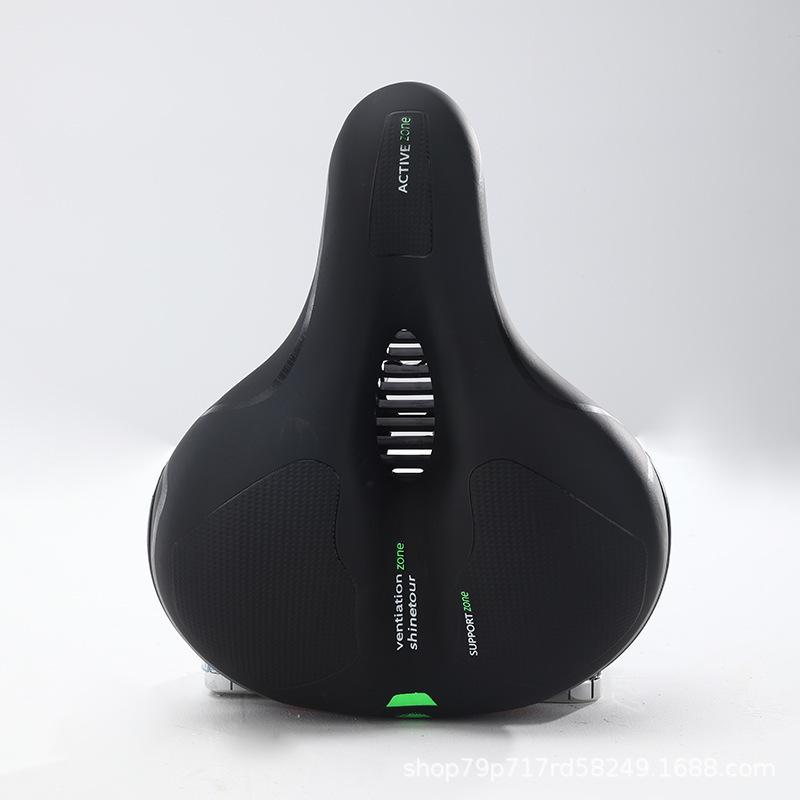 

Bicycle saddle mountain bike seat cushion hollowed out big butt, shock absorber ball hollow breathable, universal seat tool, wrench + inner hexagon зелёный