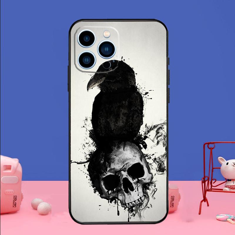 Skull Crow Flower Phone Case For iPhone 17 Air 16 15 14 11 12 13 Pro Max 13 mini 15 16 Plus 16e Bumper Cover