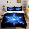 3Pcs Neon Geometric Bedding Set, Rainbow Light Star Pattern Print Duvet Cover + 2 Pillowcases, Techno Vibe Home Decor
