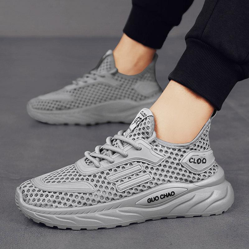 Summer Solid Color Versatile Large Mesh Sports Shoes Breathable Comfortable Thin Men's Outdoor Travel Casual Shoes Men's Shoes