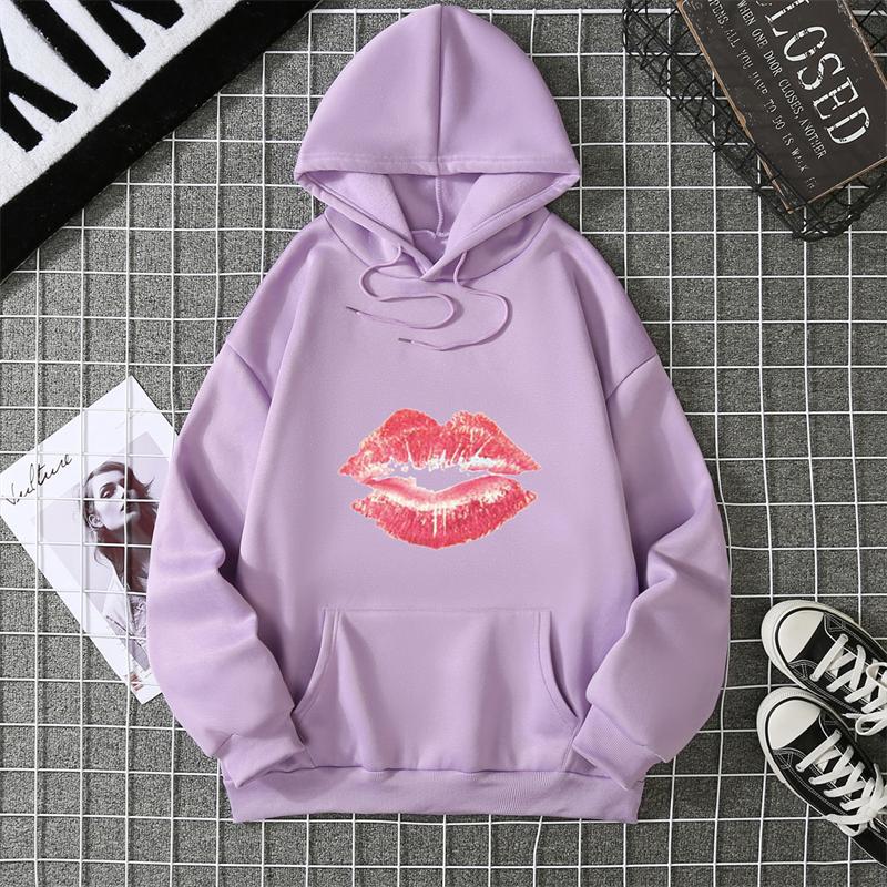 Sexy lip print hoodie long-sleeved women's casual fashion sweatshirt