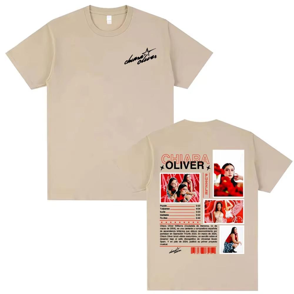 Camiseta de Tour del Álbum Puzzle de la Cantante Chiara Oliver Unisex Ropa para Mujer Moda Estética Camisetas Casuales Cuello Redondo Camiseta de Algodón