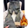Plus Size High Waist Fleece-Lined Micro-Flare Jeans for Women - Slimming, Elastic, Wide Leg Bell Bottoms for Autumn/Winter