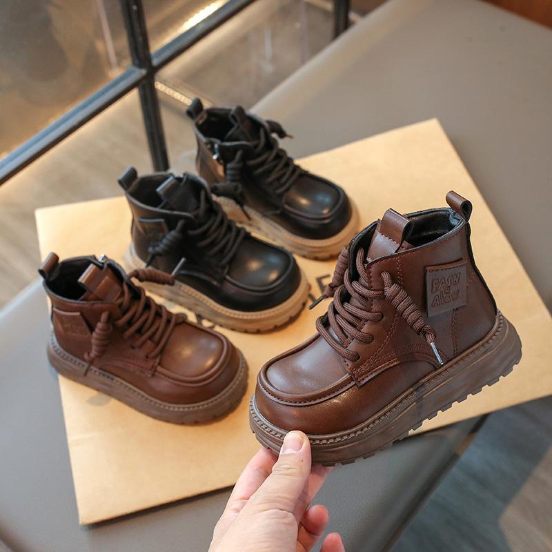 Girls' velvet Martin boots 2025 autumn and winter new thick-soled warm short boots children's leather boots girls' velvet cotton boots tide