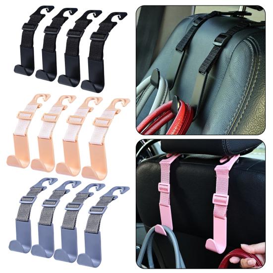 

4Pcs Car Headrest Hooks Bag Hanger Seat Back Organizer Clips Automatic Fastening Hooks Car Interior Accessories чорний