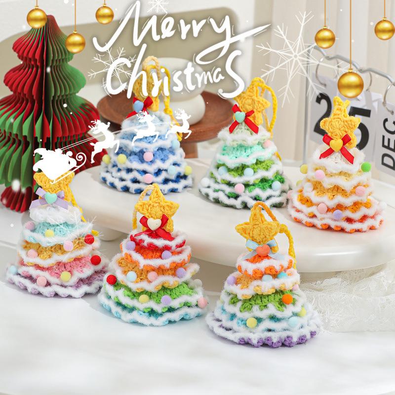 Cross-border Plush & Yarn Crochet Christmas Ornaments, Small Tree Decor & Car Pendants