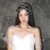 Handmade Bohemian Bridal Headpiece With Pearl Drop Beads Mesh Hair Accessory Wedding Party Fashion Show