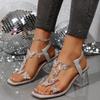 Women Sandals Summer New Fashion Shoes Women Bling Flowers Rhinestone Transparent Root Open Toe Sandals Woman Zapatos De Mujer