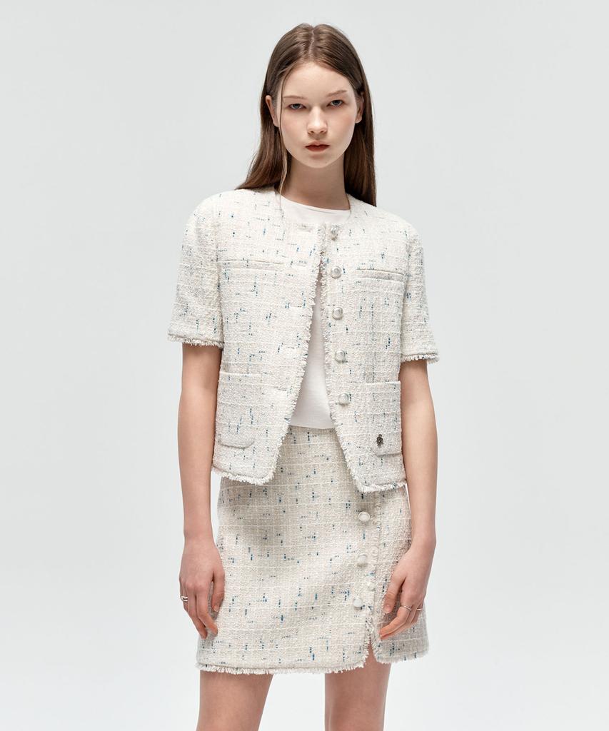 City Breeze Tweed Fringe Mini Skirt_Cream