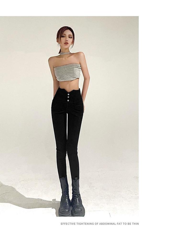 Women's High-Waisted Slimming Leggings - Spring 2026, Plus Size, Tapered, Elastic, Black Pencil Pants