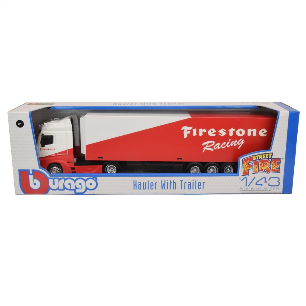 Bburago Actros Gigas Space with Firestone Race Miniature Diecast Finished Product 1/43 Mercedes-Benz Trailer, / Car, 18-31460 (Firestone)