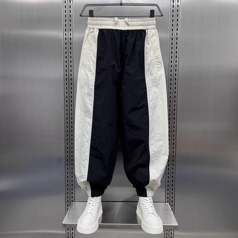 

Мужские новые модные повседневные брюки на резинке с высокой посадкой, с кружевной вставкой, карманами, свободного кроя, с манжетами, осень-зима 2023 года для работы XL бежевый