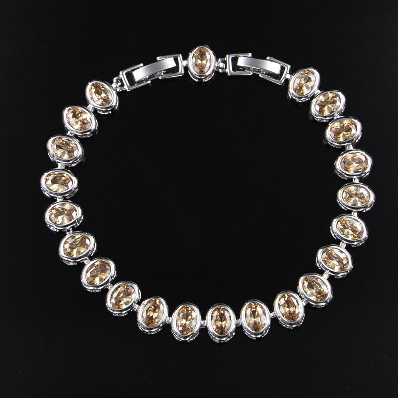 Zircon Copper Gold Plated Bracelet Set with Diamonds Colorful Exaggerated Fashion Oval Necklace Set