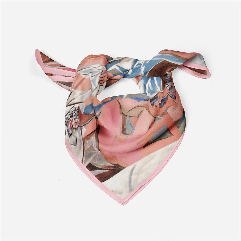53CM Twill Silk Scarf Woman Painting Square Scarves Wraps Bandana Small Hijab Silk Foulards Tie Headband Neckerchief
