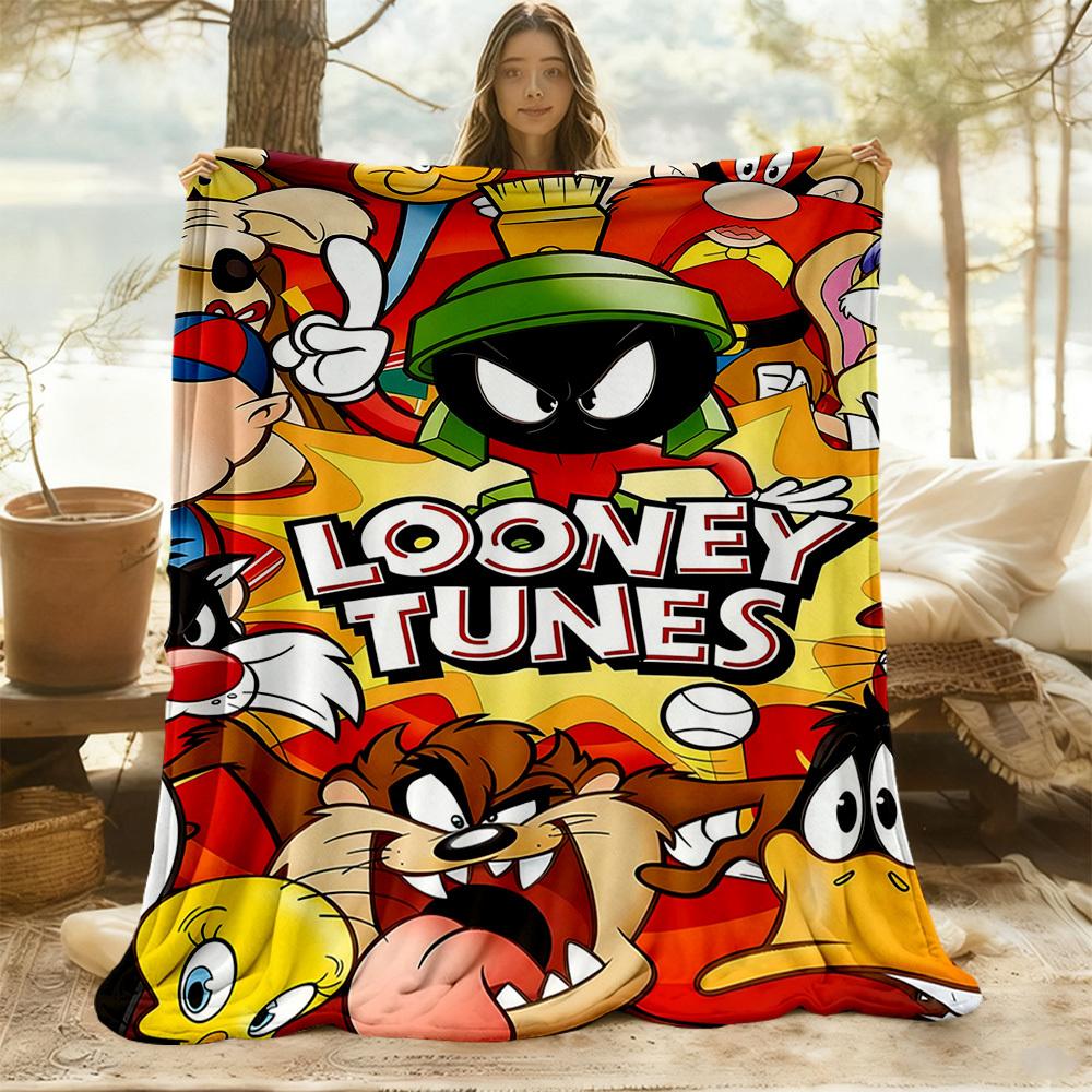 1PC Cartoon Character Looney Tunes Outdoor Flannel Throw Blanket - HD Printed Lightweight Soft Warm All-Season Blanket for Sofa, Bed, Travel, Camping