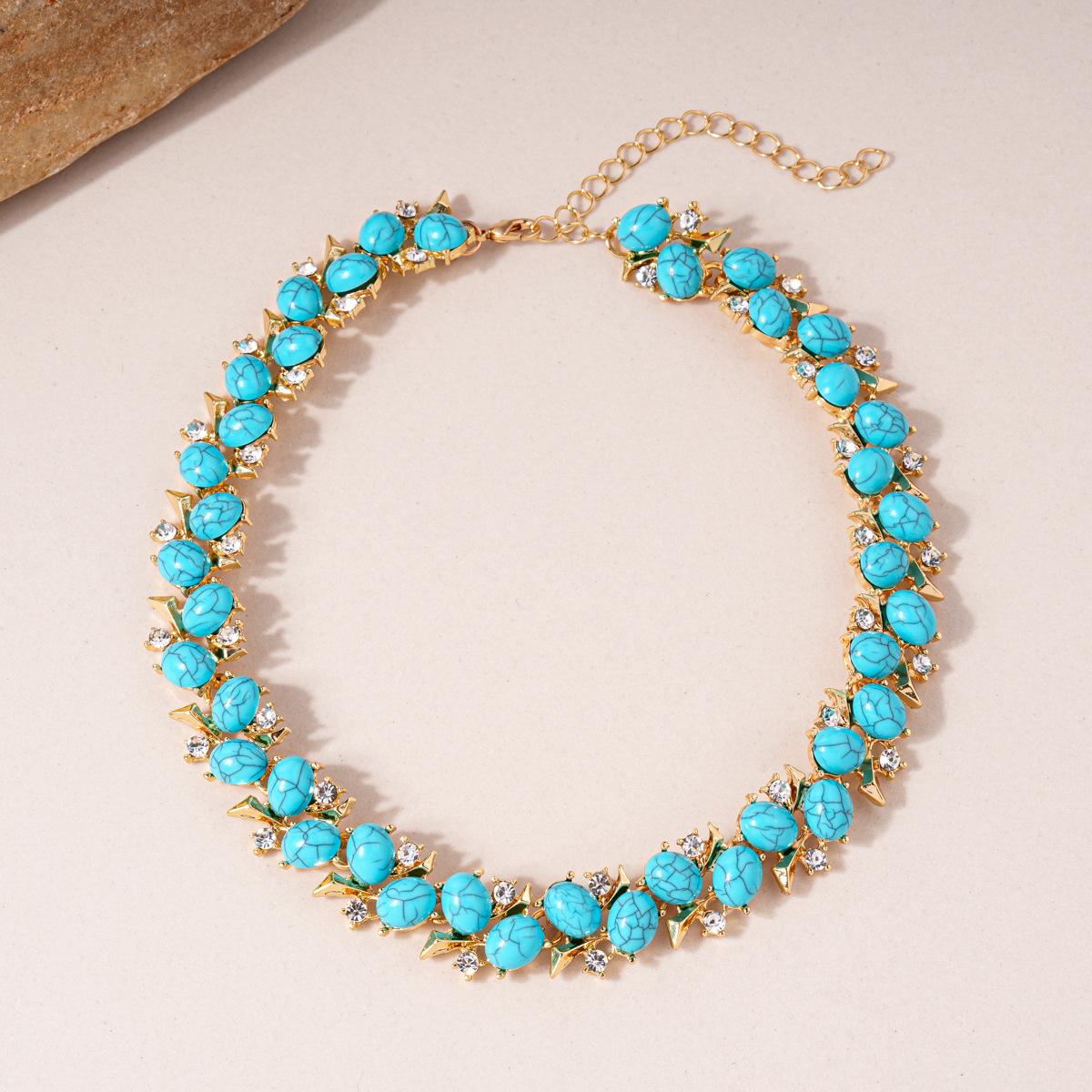 Винтажное бирюзово-голубое ожерелье, ювелирные украшения, серьги со стразами, эффектные аксессуары для женщин