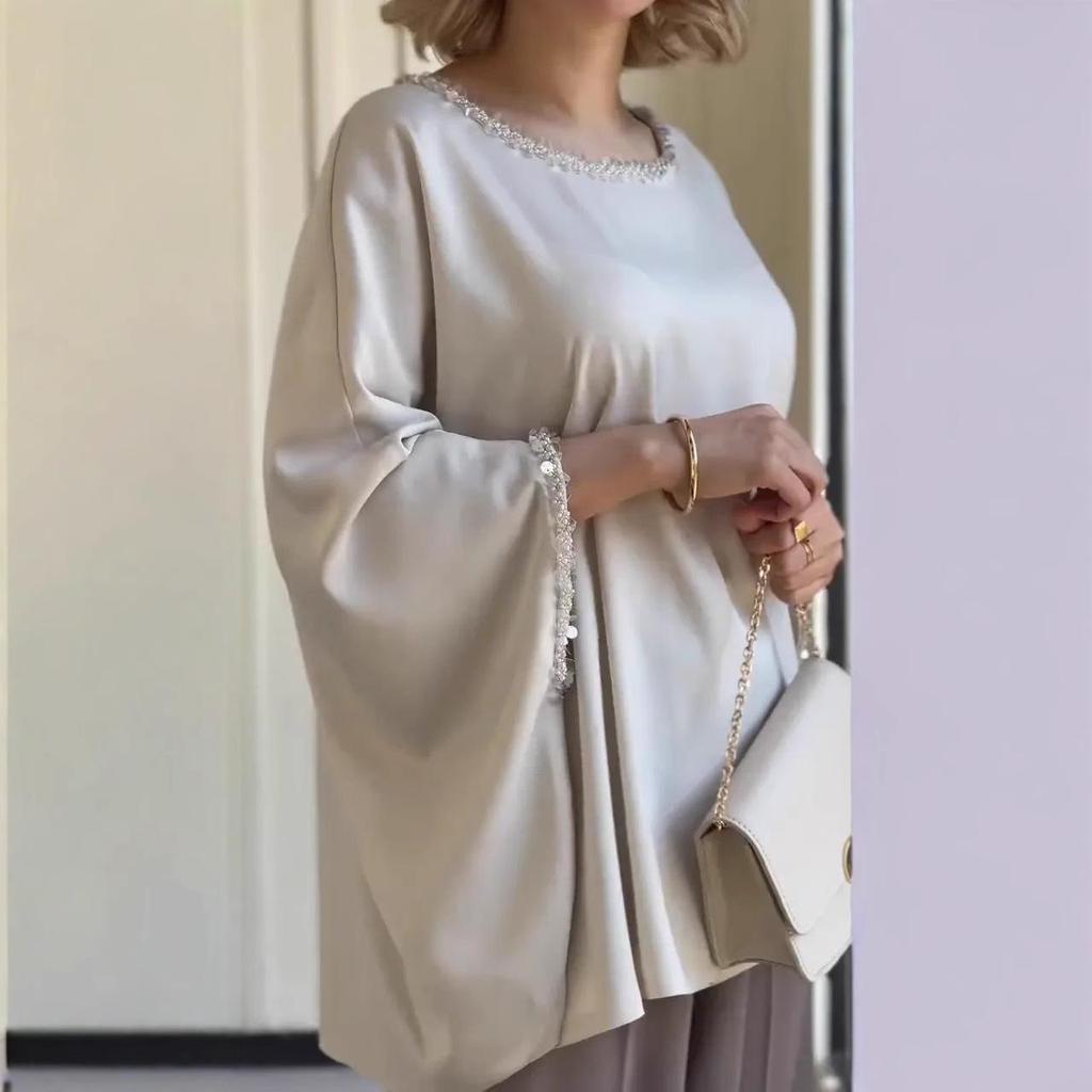 2025 European & American Acetate Casual Two-Piece Suit: Comfy Round Neck, Hot Drill, Long Sleeve for Versatile Commuting