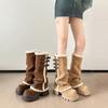 Thick-soled Tall Snow Boots Women's Season Warm Velvet Cotton Boots Heightened Trousers Long Boots
