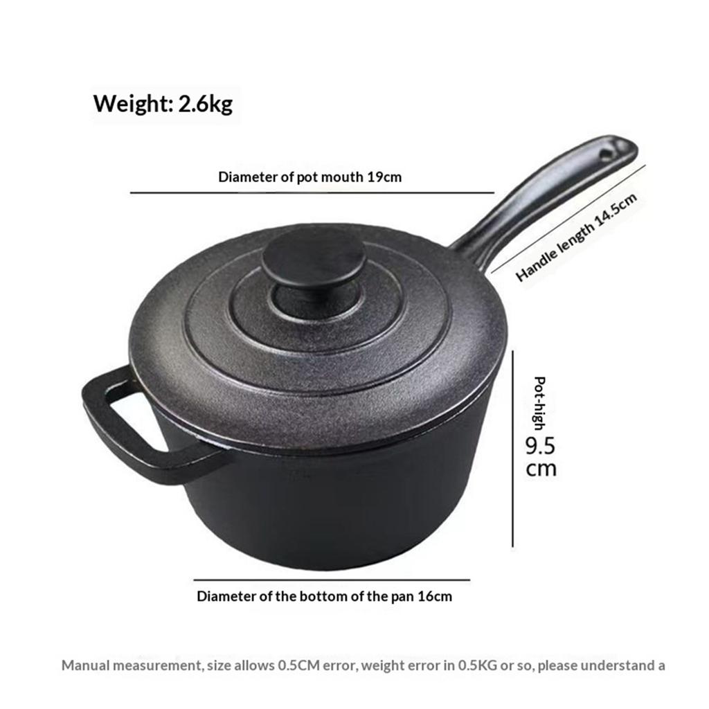 Pre-seasoned  Iron Saucepan with Lid and Long Handle Home Multi-Function Soup Pot 19cm for Restaurant Household Cooking