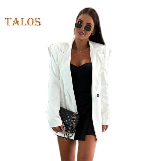 

Женский пиджак с лацканами, длинный рукав, застежка на пуговицы, пиджак, однотонный, свободный крой, карманы с клапанами, повседневная деловая верхняя одежда S белый