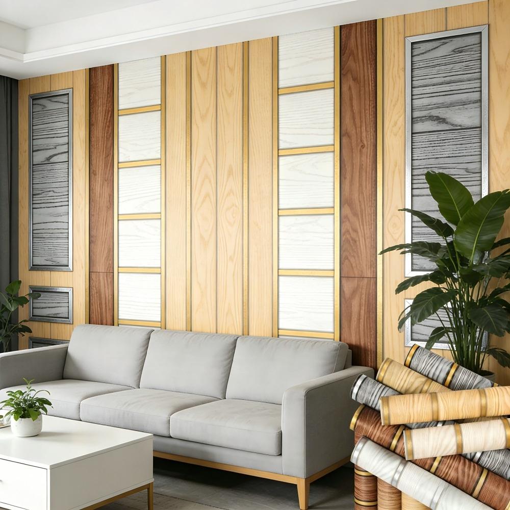 45cm*10m Samoprzylepne PVC Wodoodporne Obieranie i Przyklejanie Panele Paskowane 3D Tapeta z Wzorem Drewna Akcentowe Ściany Mebli i Dekoracja do Remontu Domu